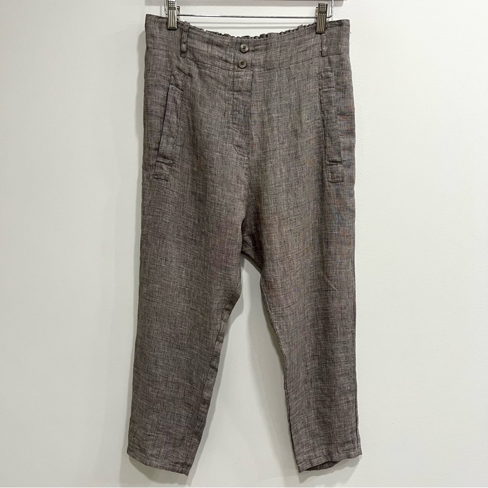 Kristensen Du Nord linen casual pants drop crotch brown pockets Lagenlook XS